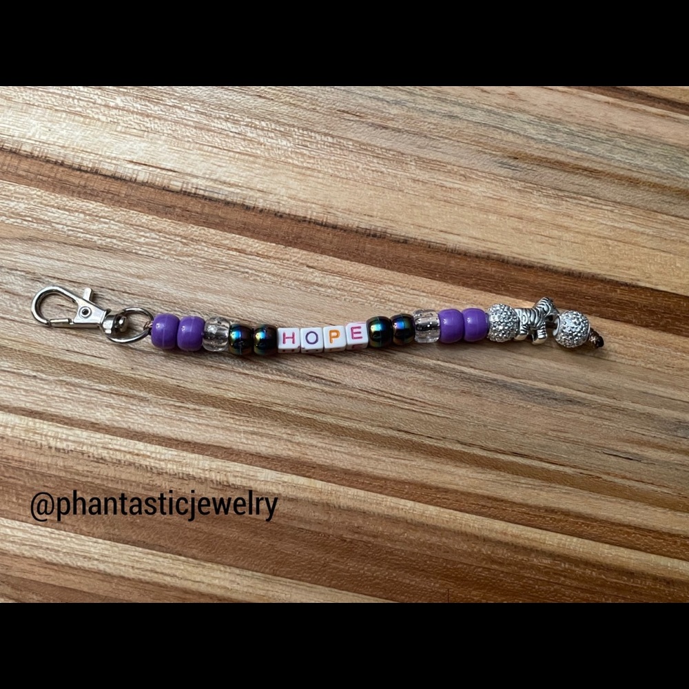 Pulmonary Hypertension Awareness Purple and Zebra “Hope” Handmade Keychain